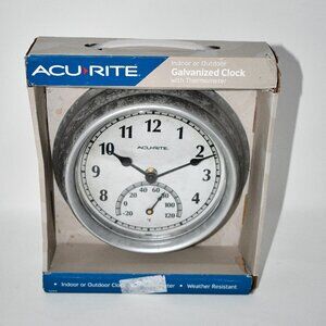 AcuRite 02431 8.5-Inch Indoor/Outdoor Analog Clock & Thermometer, Galvanized Fin